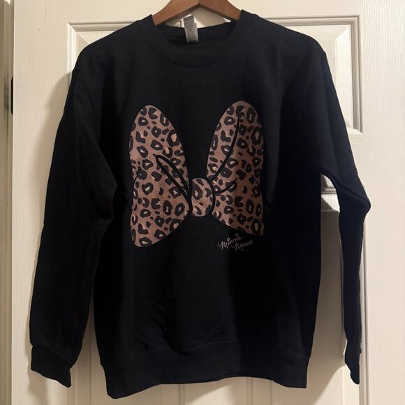 Minnie Mouse Leopard Bow Sweatshirt Size S - Picture 1 of 2